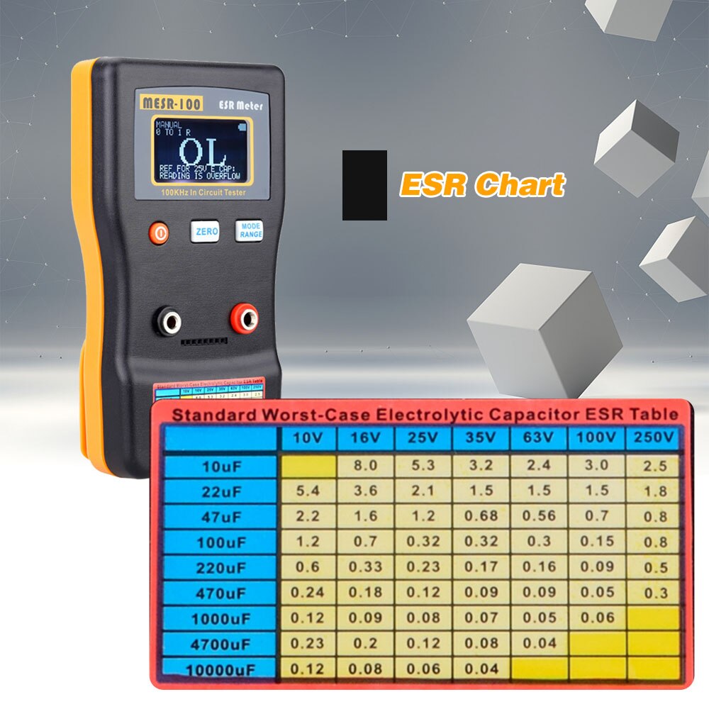 MESR-100 ESR Capacitance Ohm Meter Measuring Capacitance Resistance Capacitor Circuit Tester with SMD Test Clip