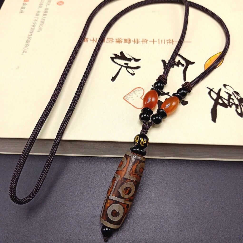 Nine Eye Tibet Dzi Pendant Choker Nacklace Natural Stone Materials Fashionable Style Tibet Heaven Bead Bring Good Luck: 8