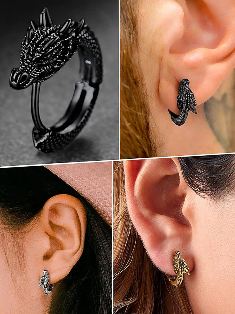 Huitan Trendy Mannelijke Draak Hoepel Oorbellen Hip Hop Stijl Punk Party Accessoires Unisex Dagelijks Wearable Persoonlijkheid Sieraden