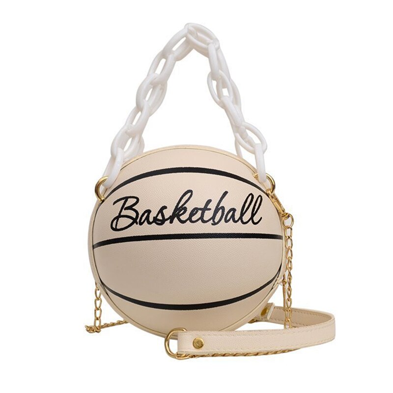 Kvindelig læder pink basketball taske kuglepunge til teenagere kvinder skuldertasker crossbody kæde håndtasker: Beige hvid