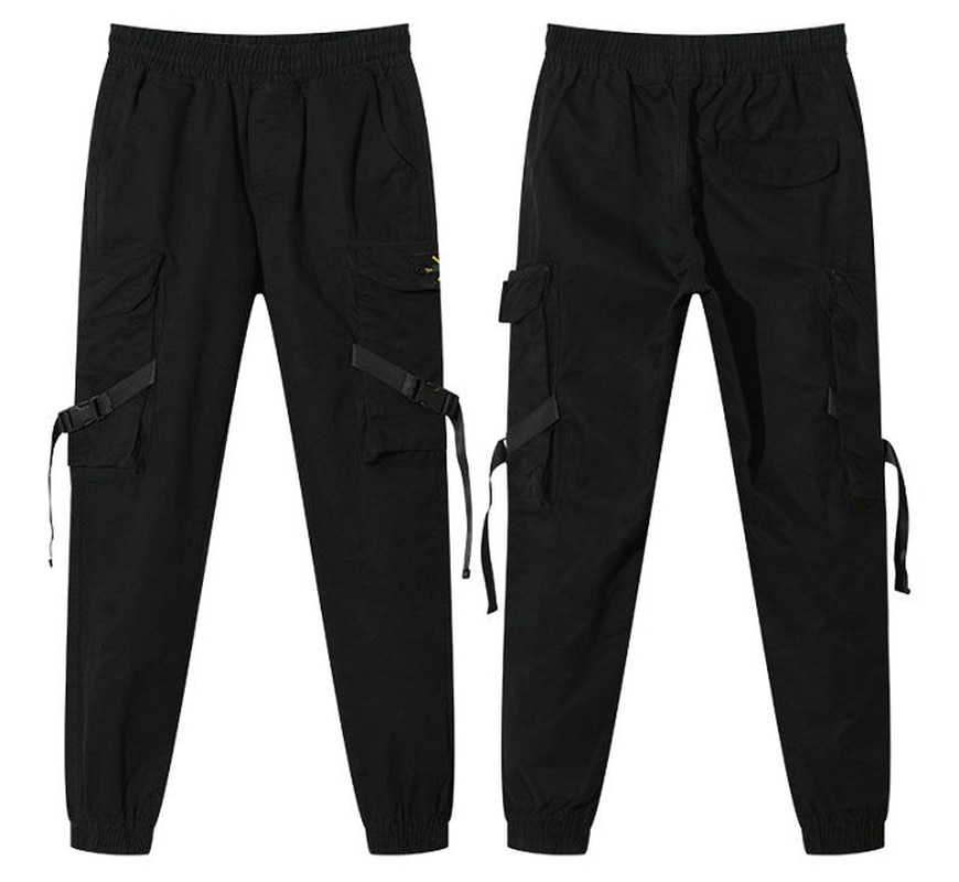 Pantalones informales con cintas para hombre, pantalón negro ajustado, para correr, con bolsillos laterales, de algodón, ropa para hombre, vaqueros, disfraces