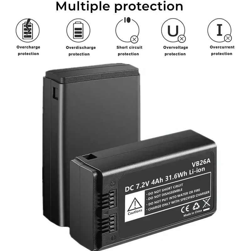 Runt huvud fotolampa godox ersättningsbatteri blixt 7.2v 4000 mah , vb26, vb26a, v1s,  v/s , v1n, v1f, v1o, v1p,  eddie ion