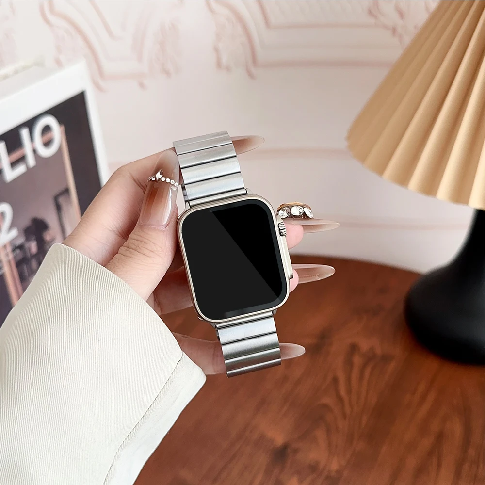 Rem til apple watch band 44mm 40mm 45mm 41mm ultra 2 49mm 42mm 46mm urrem stållænke iwatch serie 7 8 9 10 se 3 4 5 6