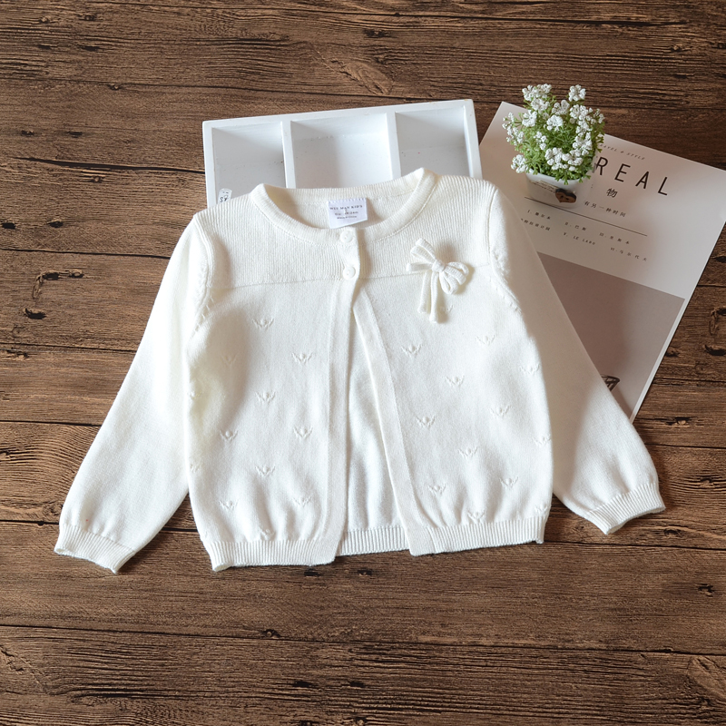 Boog Lente Rode Baby Meisjes Bovenkleding Blauw Cottton Vest Trui Baby Meisjes Jas Baby Kleding Voor 24 Maand RKC185061: WHITE / 18-24Month