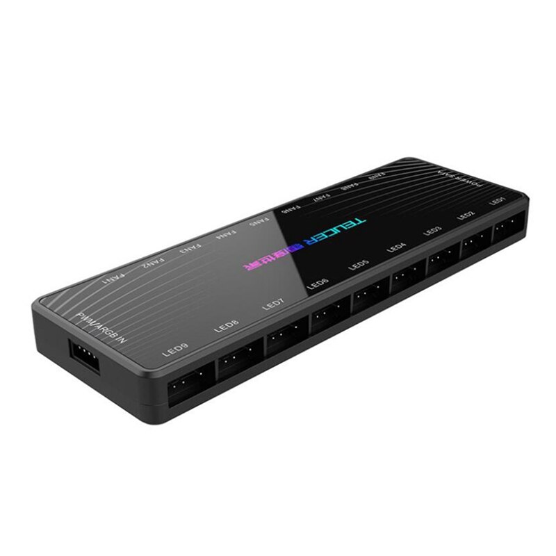 TEUCER 1 a 9 PWM y ARGB ventilador HUB Splitter 4 Pin PWM 3 Pin direccionable RGB adaptador de interfaz SATA concentrador para PC de escritorio