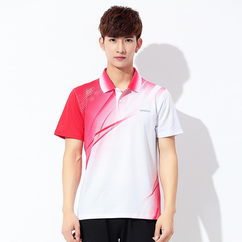 Hengittävä paita kaulus sulkapallo käyttää tennisvalkoisia ja nopeasti kuivuvia lyhythihaisia urheilupaitoja