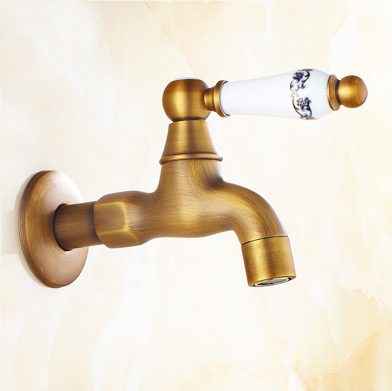 Antiqeu Brass Ceramic handle Kitchen Faucet Wall Mounted Washing Machine Faucet Basin Sink Mixer Tap Laundry Bathroom Mop Faucet: B