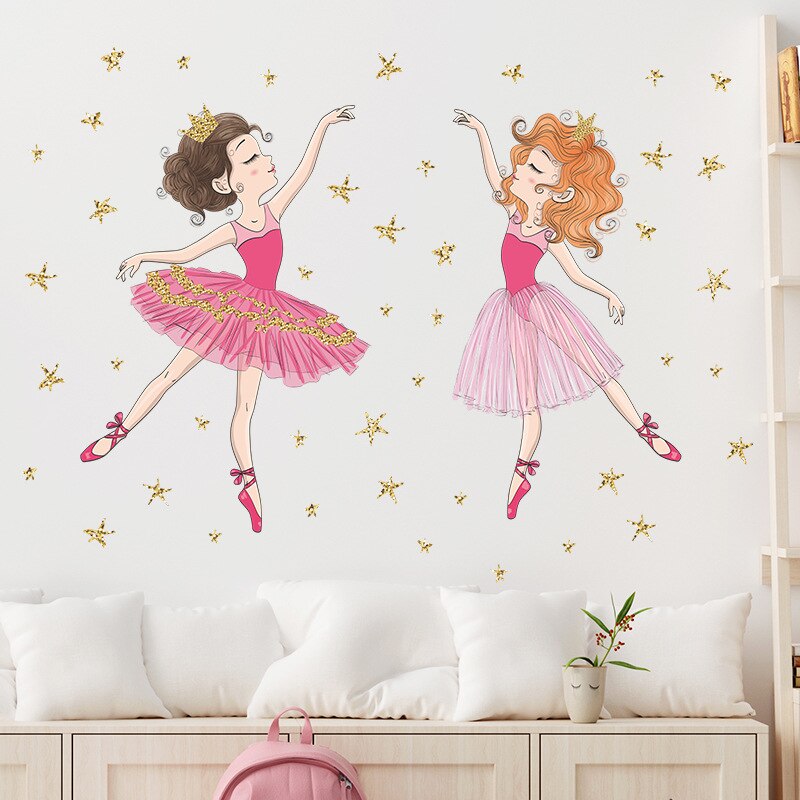 Dancing Ballet Girl Wall Stickers for Children Cartoon Girl Dancer Wall Decals for Kids Rooms Girl Bedroom Vinyl Wall Decorative