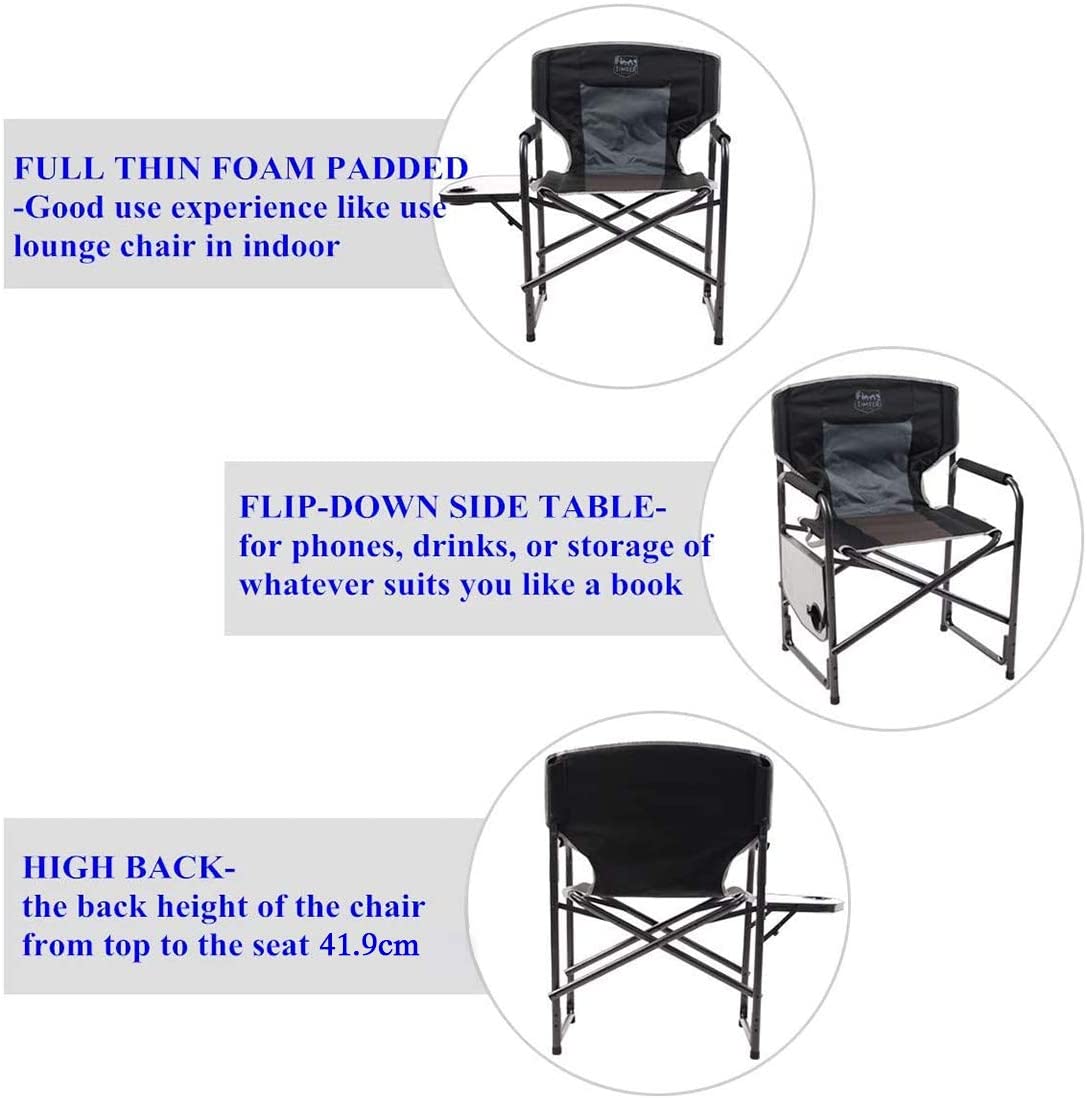 Director's Chair Folding Aluminum Camping Portable Lightweight Chair Supports 135kg with Side Table Outdoor, nature hike chair