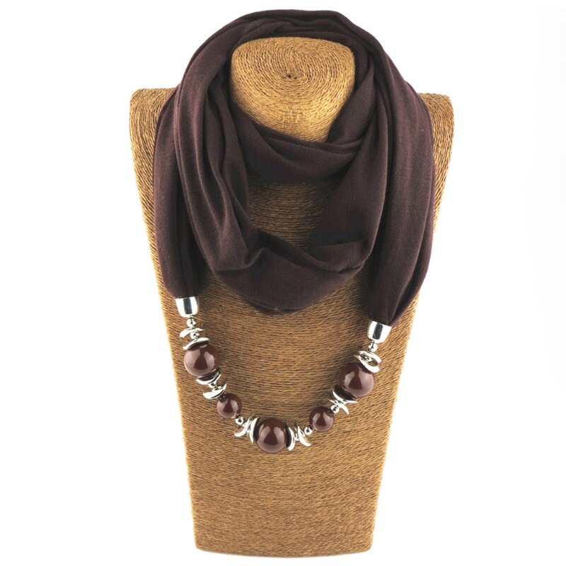 Womens Neckerchief Ring Scarf Necklaces Beads Solid Color Jewelry Shawl: 8