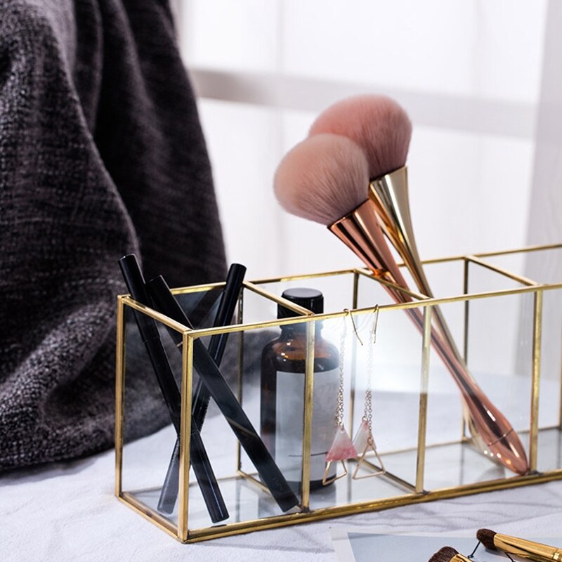 Luksus makeup boks i klart glas kosmetisk opbevaringsboks makeup børster organizer blyant læbestift holder makeup værktøjer organizer case