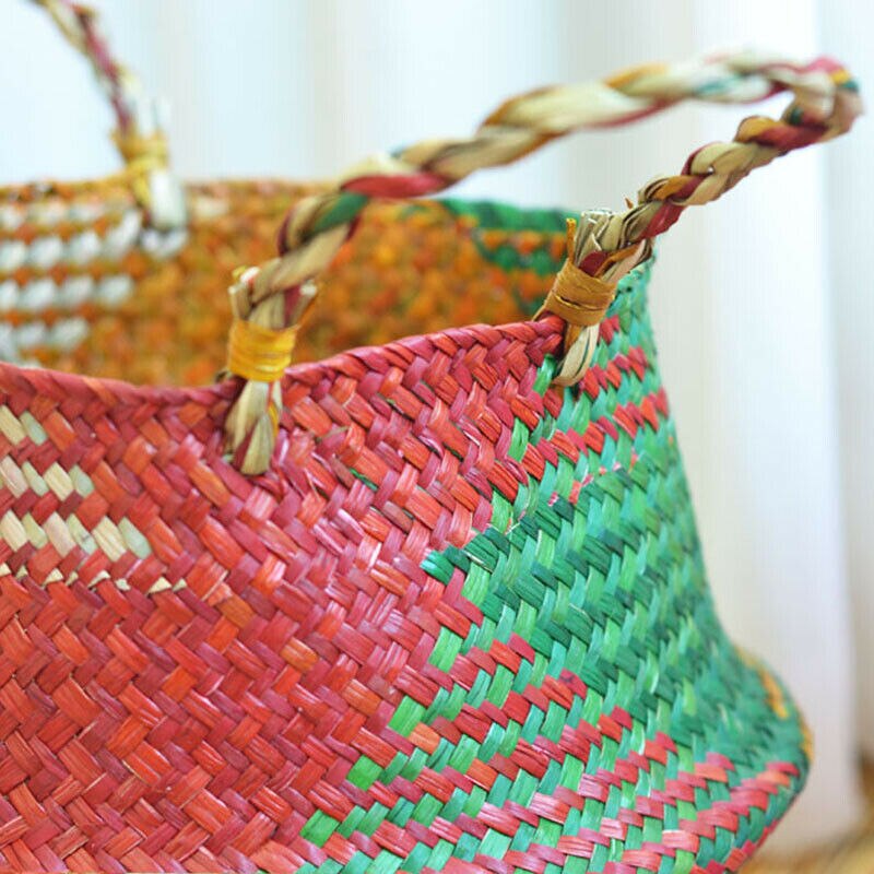 Cesta de paja para plantas de almacenamiento, cesta decorativa multicolor para flores de jardín