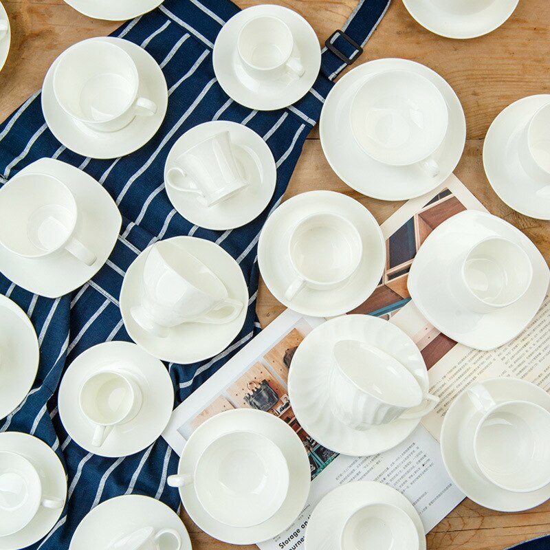 Tasse à café en porcelaine en céramique, os blanc pur, tasses de Latte nordique simples, fantaisie créative, thé de l'après-midi, café, tasse et soucoupe, cuillère
