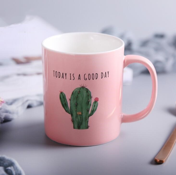 Techome kaktus rosa keramisk mugg växttryck älskare par kopp kaffe mjölk mugg hemmakontor mugg för vän