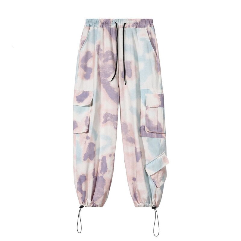 Pantalones Tie-dye con bolsillos para hombre, Pantalón Cargo, informal, holgado, coreano, Hip-hop, recto ancho, pantalón para hombre
