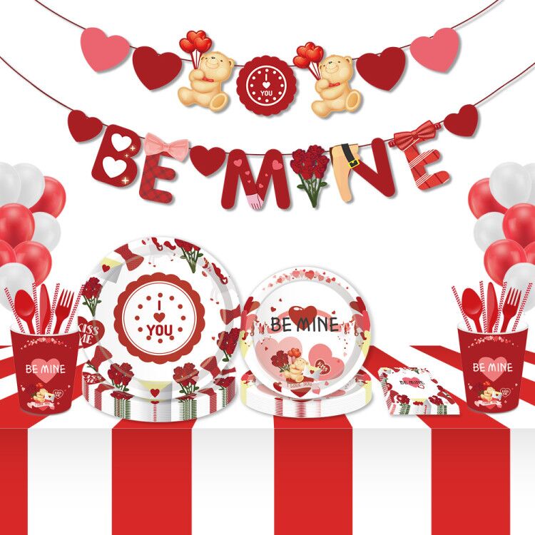 Valentijnsdag Party Decoraties I Love You Wedding Servies Sets Zoete Romantische Worden Mine Party Gunsten Supplies