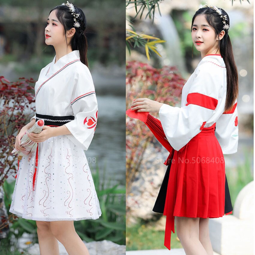 Verano Harajuku japonés tradicional falda de Kimono Set mujeres asiáticas Vintage Yukata bordado Obi vestidos femeninos Hada Retro Hanfu