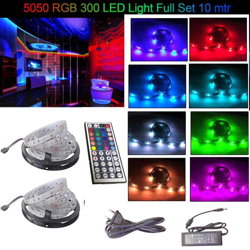 10 M 3528 SMD RGB 600 LED Strip licht snaar tape + 44 Key IR afstandsbediening Kleur Veranderen 5050 LED Light Strip best selling