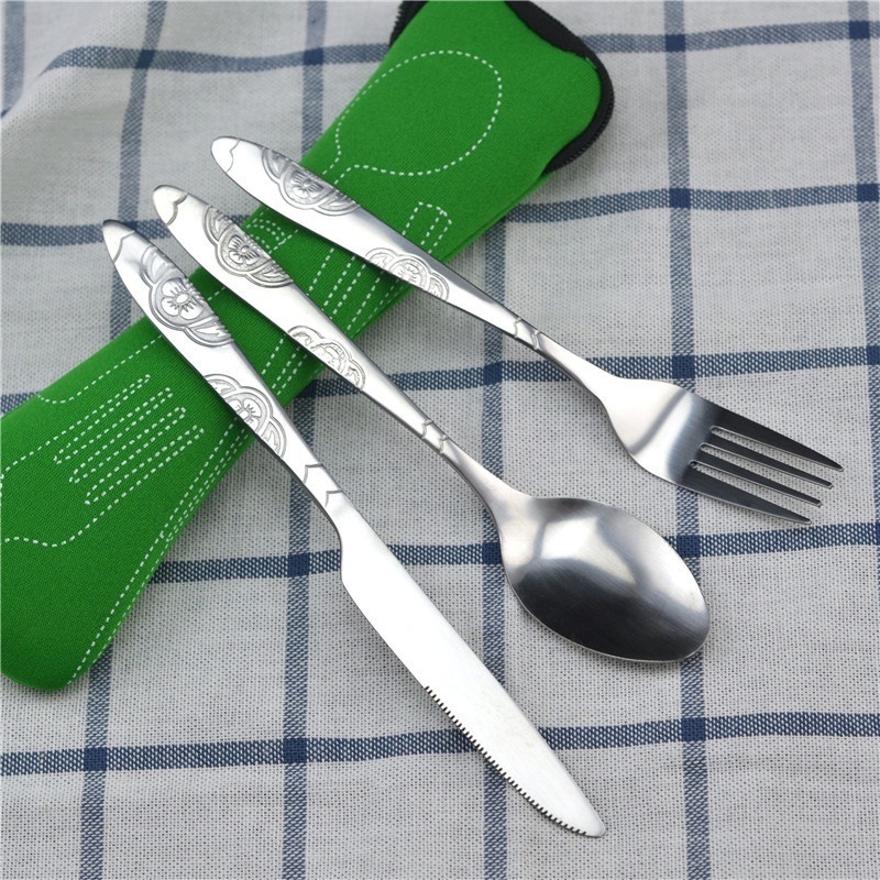 Juego de Picnic, vajilla lavable con cremallera, Kit de cubiertos de viaje, estuche, bolsa portátil para cena, herramienta doméstica, cuchara de viaje para acampar: Verde
