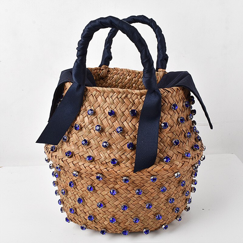 VIP acquista borsa da spiaggia per le vacanze estive con borse calde di design con borsa a secchiello intrecciata da donna con perle: Cielo Blu