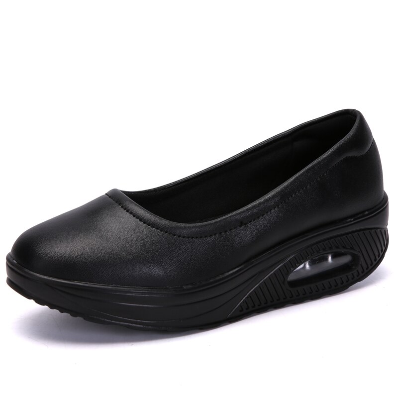 Szpital pielęgniarka miękka amortyzacja obuwie damskie Slip On płytkie mokasyny Plattorm trampki damskie antypoślizgowe kosze buty sportowe: Black / 42