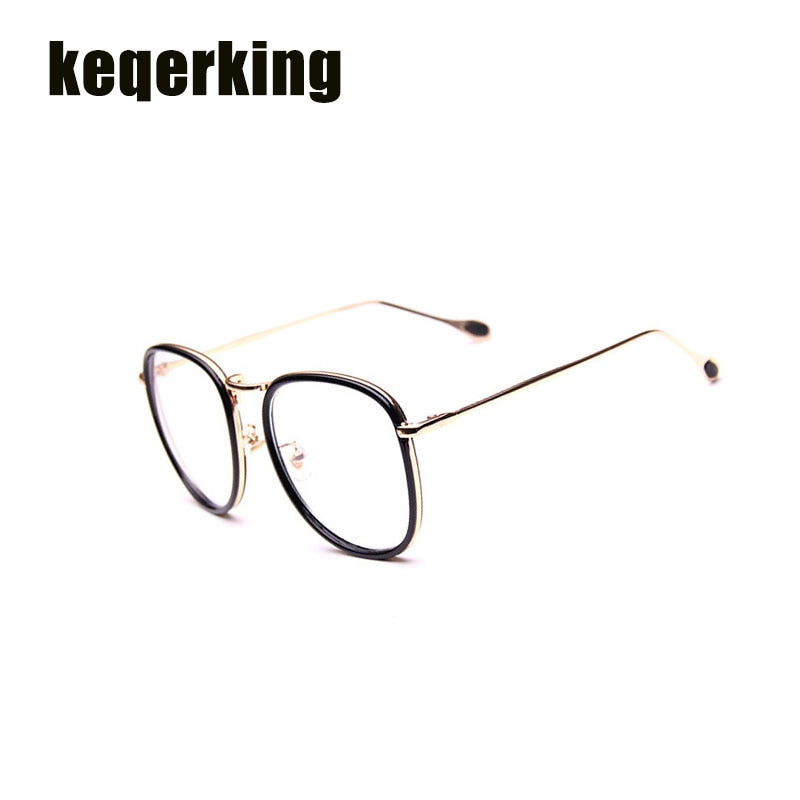 Metal rundt brillestel kvinder retro stort stel fladt spejl nærsynethed briller stel pige briller optisk brille