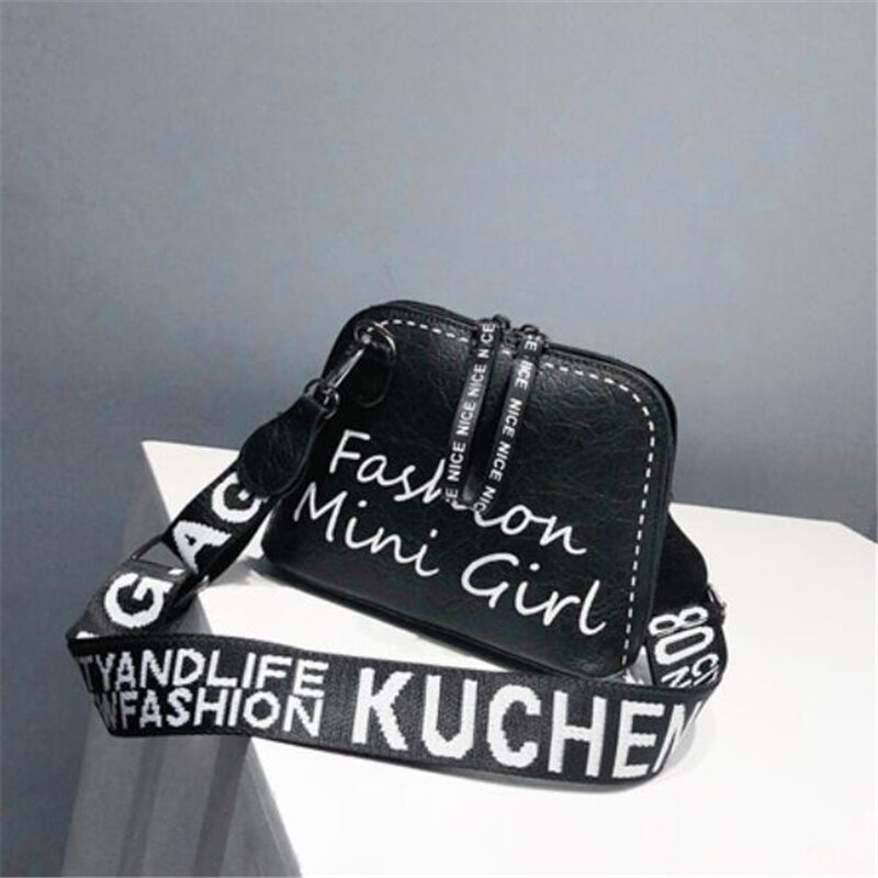 Sac à bandoulière en cuir pu pour femmes, sac à large sangle à épaule en forme de coquille, sacoches tendance tendance avec impression de lettres