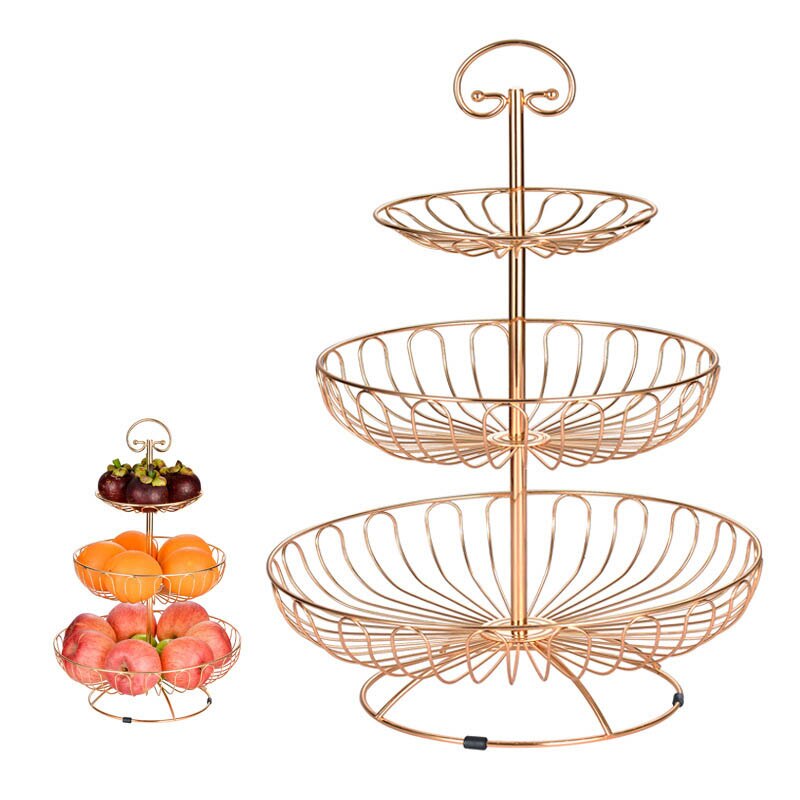 Panier à fruits à 3 niveaux rangement en fer plat à fruits cuisine maison bol détachable support à gâteaux en métal organisateur de desserts décoratifs: Gold
