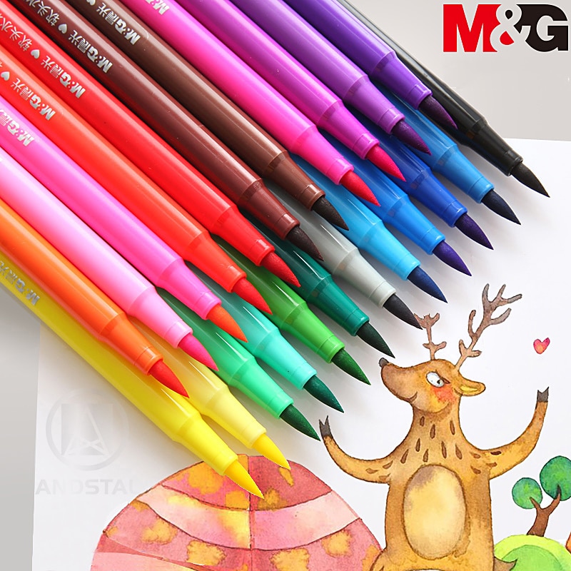 M &amp; G – marqueurs d'art à l'aquarelle lavables, 48 couleurs, stylo brosse pour journaux, fournitures de peinture, ensemble de papeterie de dessin à l'aquarelle