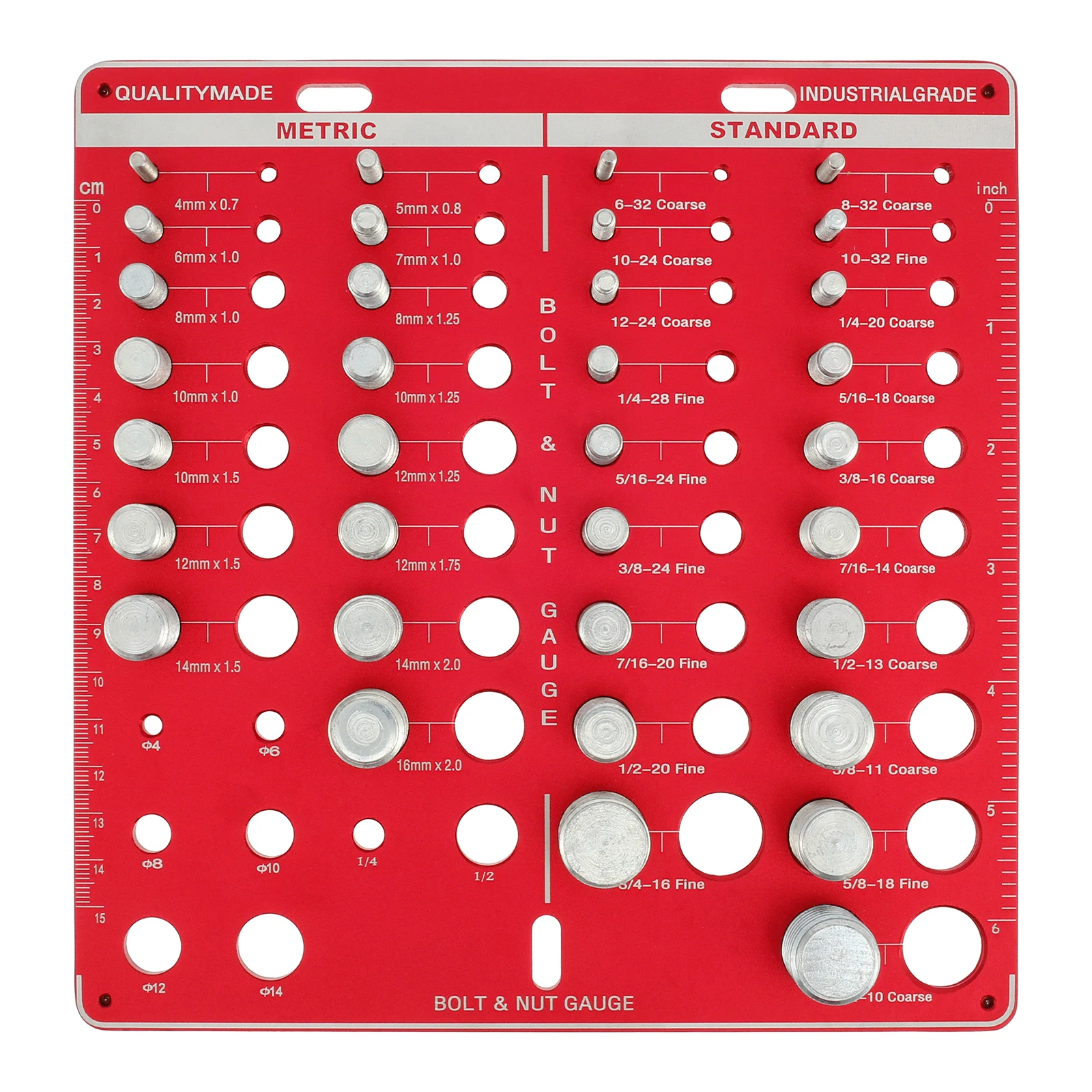 Aluminum Alloy Bolt Nut Gauge for Workshop Garage 34 Holes Bolt Size Thread Gauge Multifunctional Nut Bolt Thread Checker