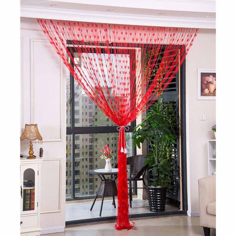 Panneau de draperie avec pompons | Rideau de porte à fenêtre en Tulle pur, rideau de chambre à coucher et salon, décor de cœur d'amour romantique doux, 100x200cm