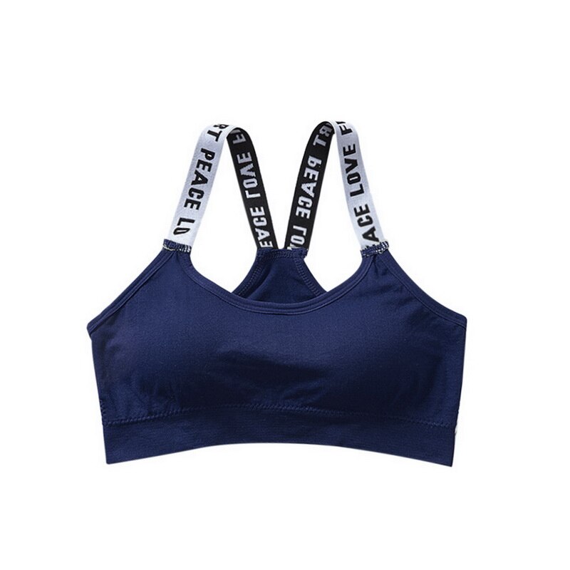 Sujetador deportivo para mujer, Top de tubo sin anillo de acero, ropa interior de talla grande, acolchado, estampado, para gimnasio, Yoga, belleza,: Blue