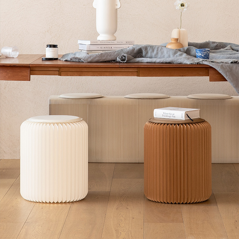 Taburete de papel plegable nórdico para el hogar, silla ultrafina para sala de estar, dormitorio, pasillo, taburete redondo portátil
