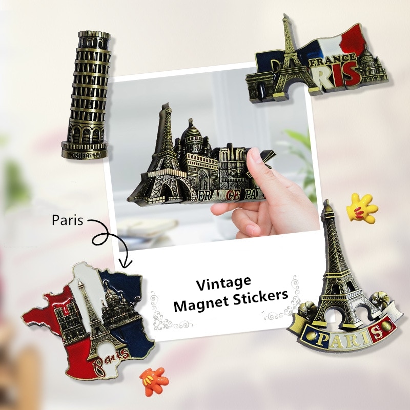 Metal Fridge Magnet 3D Eiffeltower French Paris Building Model Refrigerator Magnets Home Decor Removable Kitchen Magnet Sticker