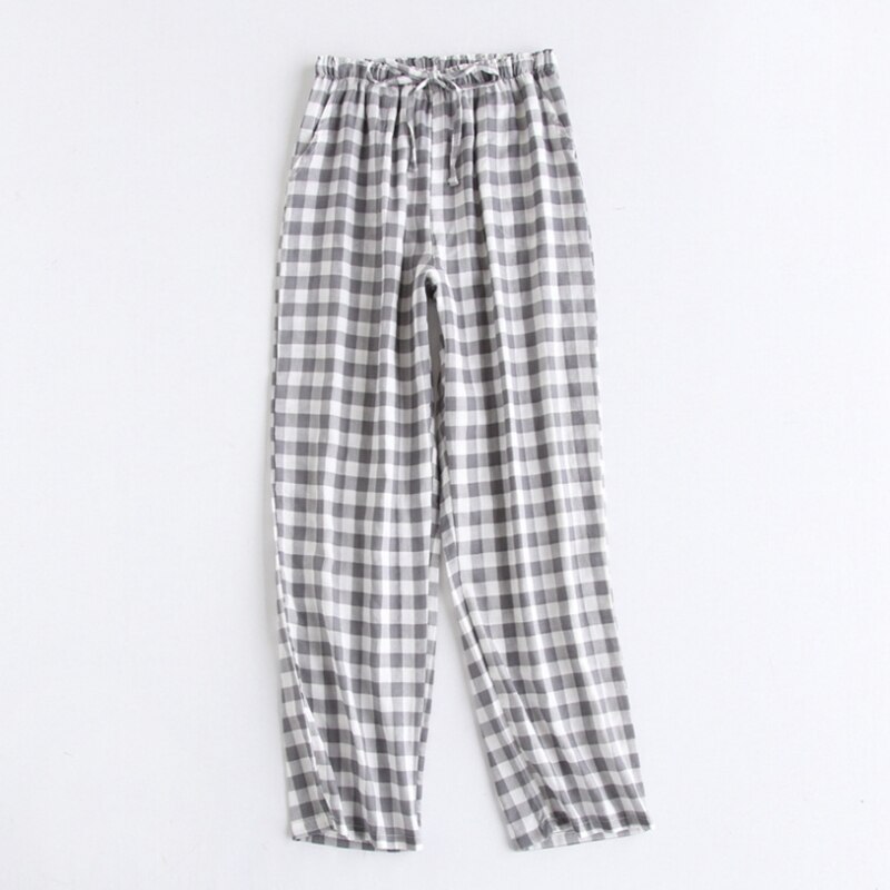 Men's Cotton Gauze Trousers Plaid Knitted Sleep Pants Mens Pajamas Pants Bottoms Sleepwear Pajama Short for Men Pijama Hombre