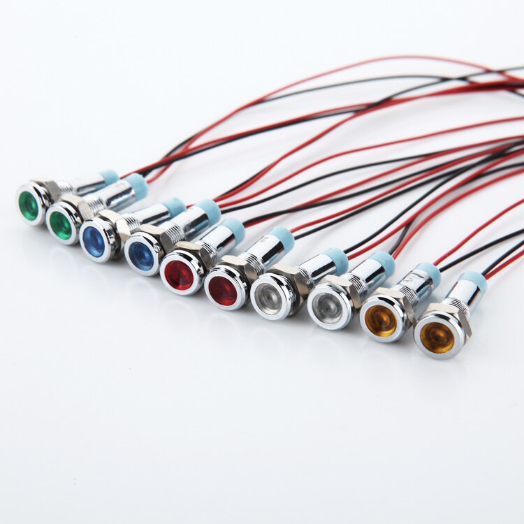 LED Metalen lampje 6mm waterdichte Signaal lamp Pilot Afdichting 6V 12V 24V 220v met draad rood geel blauw groen wit