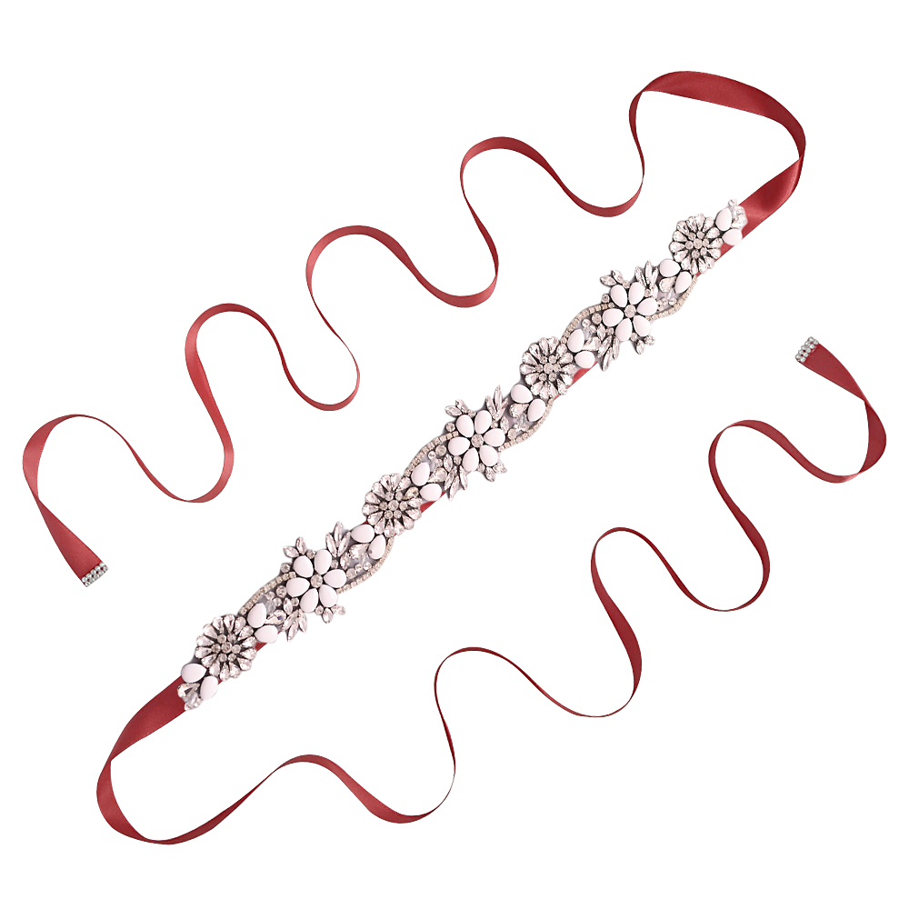 TRiXY S431 Elegante Silber Strass Gürtel Hochzeit Gürtel Schärpe Braut Gürtel für Frauen Brautjungfer Gürtel Juwel Gürtel für Braut Bund: Wein rot