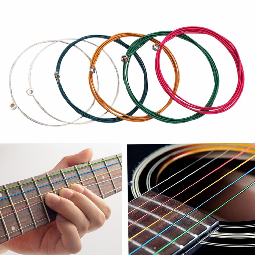 6 stuks/set universele regenboogkleurige gitaarsnaren voor akoestische folkgitaar, klassieke gitaar en muziekinstrumentonderdelen