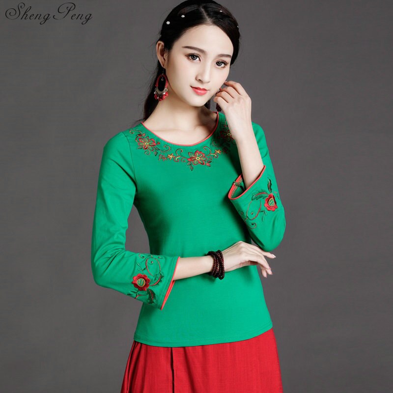 Cheongsam topp traditionella kinesiska kläder för kvinnor långärmad plus storlek 6xl skjorta bomull vintage kläder topp blus  v1745