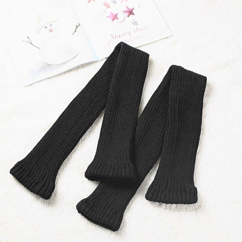 Chaussettes Tube longues en tricot pour femmes, chauffe-jambes, couleur unie, Simple, très élastique, pour l&#39;extérieur, hiver, , doux, ,: black