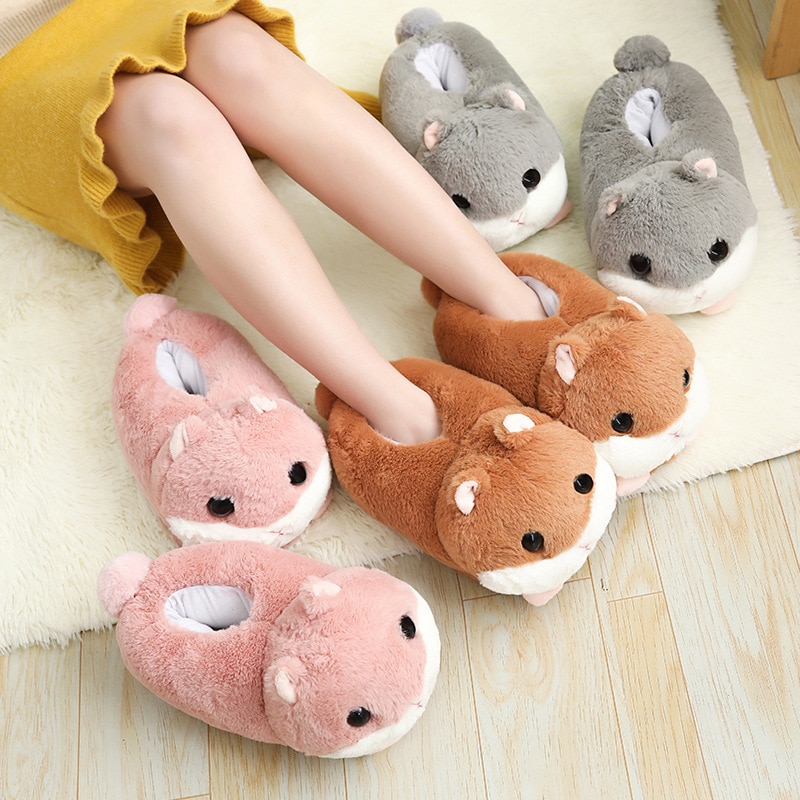Millffy nette warme Hamster Slipper rosa braun grau Hause Boden Weichen Ebene Hausschuhe Weibliche Slipper Mädchen Winter Warme Schuhe