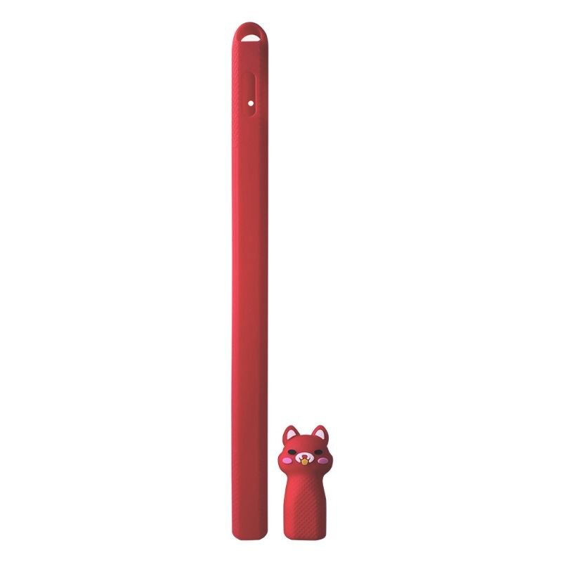 1Set Carino Modello Animale Supporto Della Penna Cassa Molle Del Silicone di Protezione Del Sacchetto Della Protezione Della Copertura Della Pelle per Apple Matita 2nd X6HA: Rosso