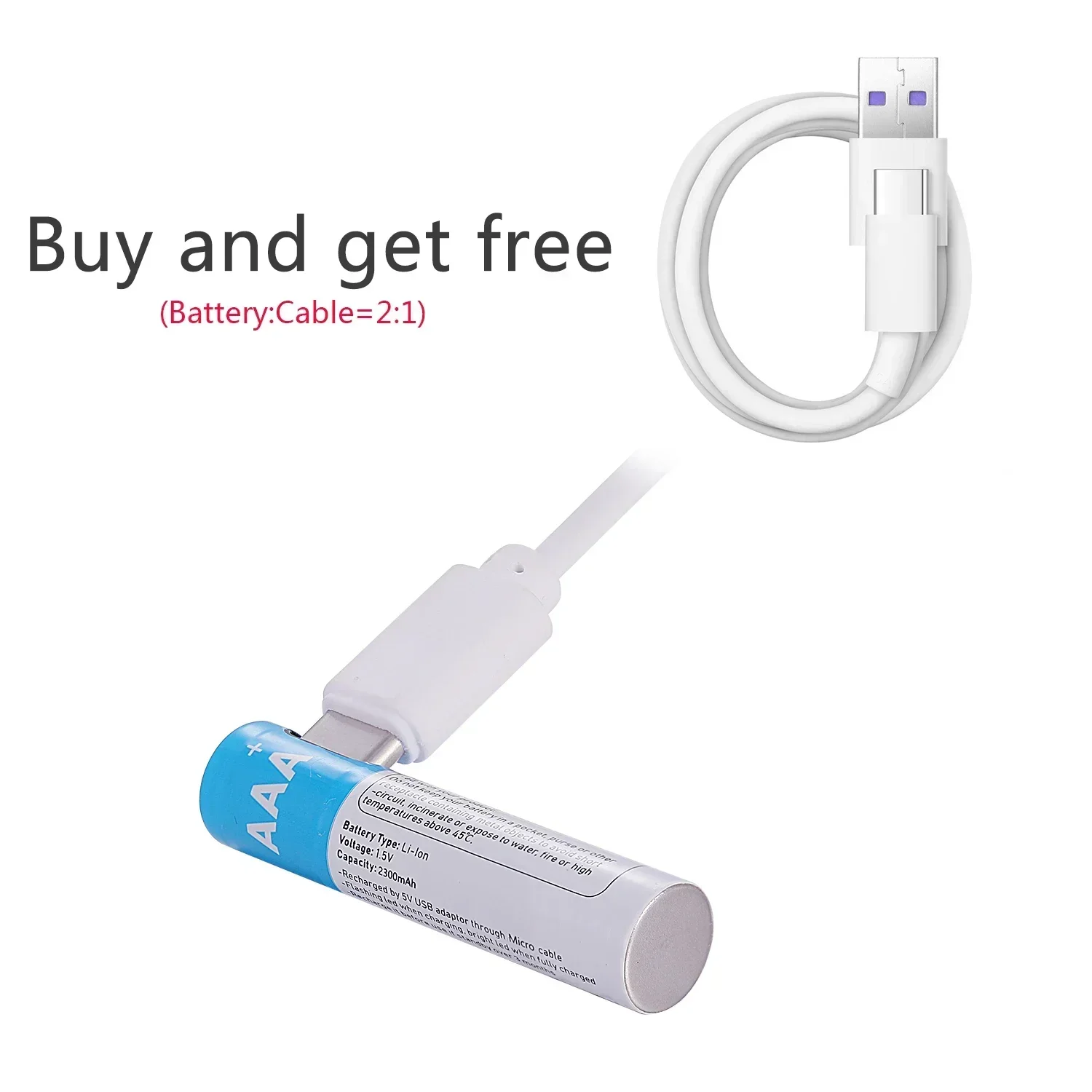 Batería recargable AAA de 1,5 V, batería de litio AAA de 2300mAh, carga rápida para control remoto, despertador, teléfono móvil, juguete