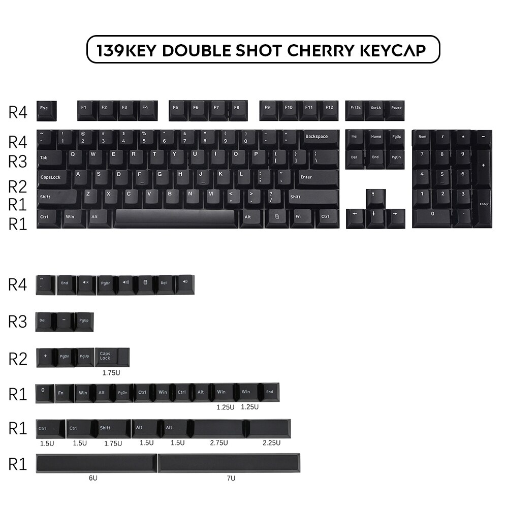 139 Keys PBT Keycap Cherry Profile Double Shot Minimalist white Black Keycaps For CHERRY Ducky iKBC Mechanical Gaming Keyboard: 139 Black