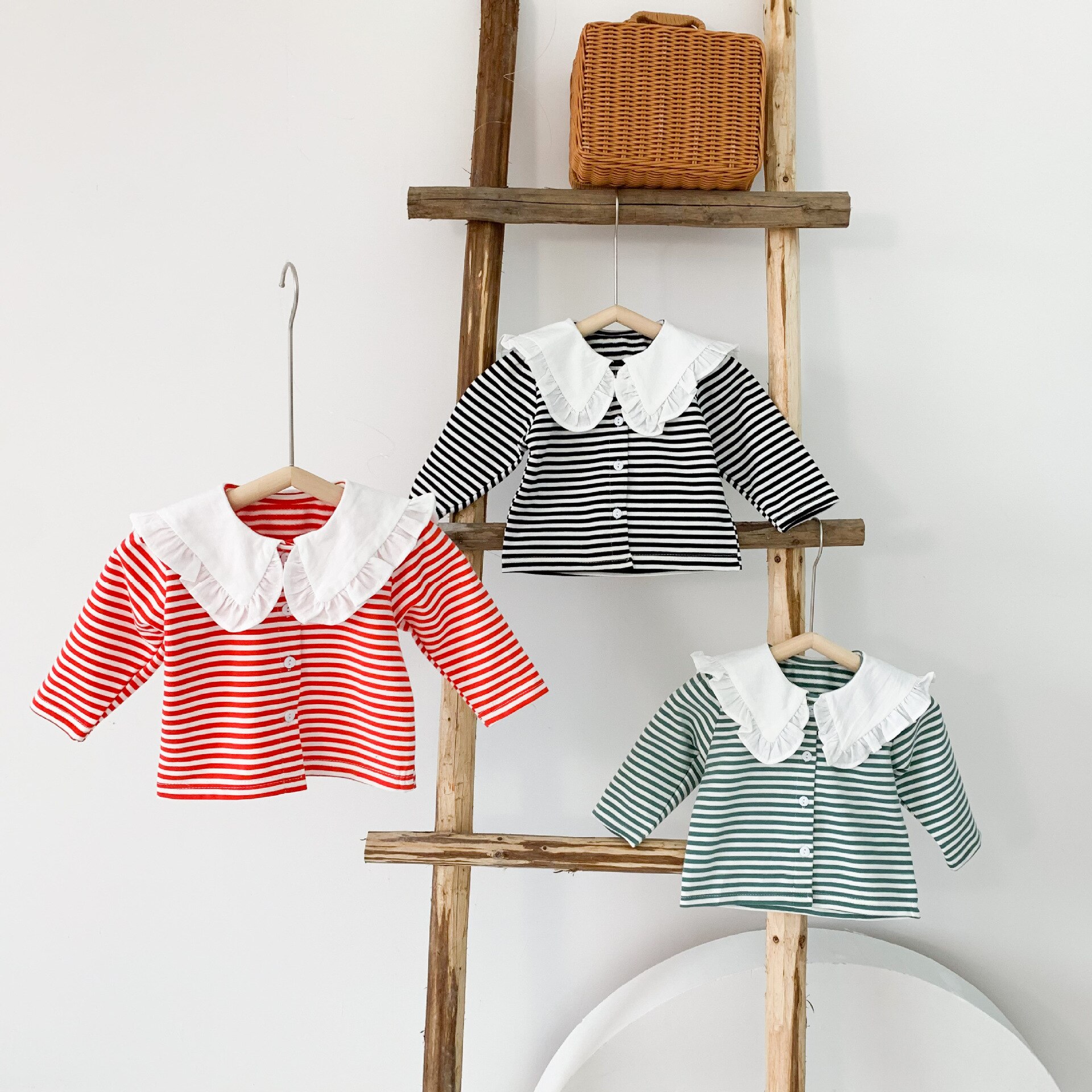 eins Neue Baby T-Hemden Frühling Herbst Baby Mädchen Streifen Hemden Spitzen Baby Kleidung