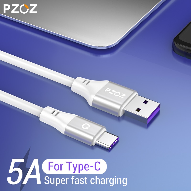PZOZ 5A USB-Tipo C Cabo Para Huawei P20 P10 P9 Companheiro 20 Pro X 10 lite Honra 8X carregador Rápido Carregamento USB Do Telefone móvel Cabo de Dados C 5A USB-Tipo C Cabo Para Huawei carregador Rápido Carregamento