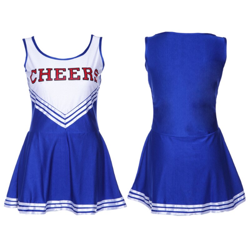 Dame cheerleader kostume skole pige outfits fancy dress cheer leder uniform: Blå / S