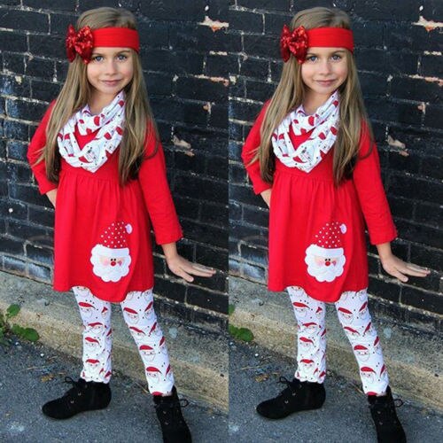 Amerikaanse kerst kinderen kerst baby meisjes outfits kleding t-shirt tops jurk + broek set