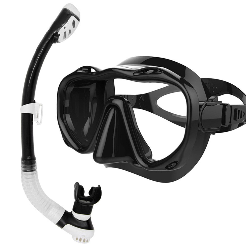 Diving Mask and Snorkel Set - Full Dry Tube - Hard Glass Lens - Swimming Gear: Red