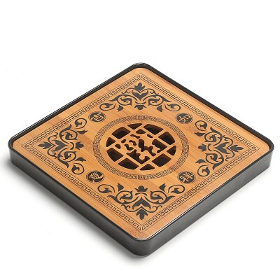 Bamboo Tea Trays-Chinese Tea Serving Kung-Fu Tea Tray Set-Melamine+Bamboo Tea tabl Tray- Drainage Water Storage Tea Set Tools: 7